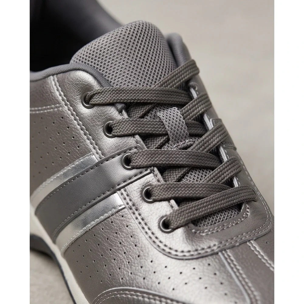 Therafit‎ Womens 7 Pewter Leather Walking Shoes C403121C Metallic Sneakers